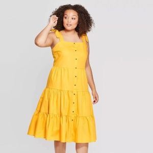 Who What Wear Yellow Sleeveless Buttoned Dress